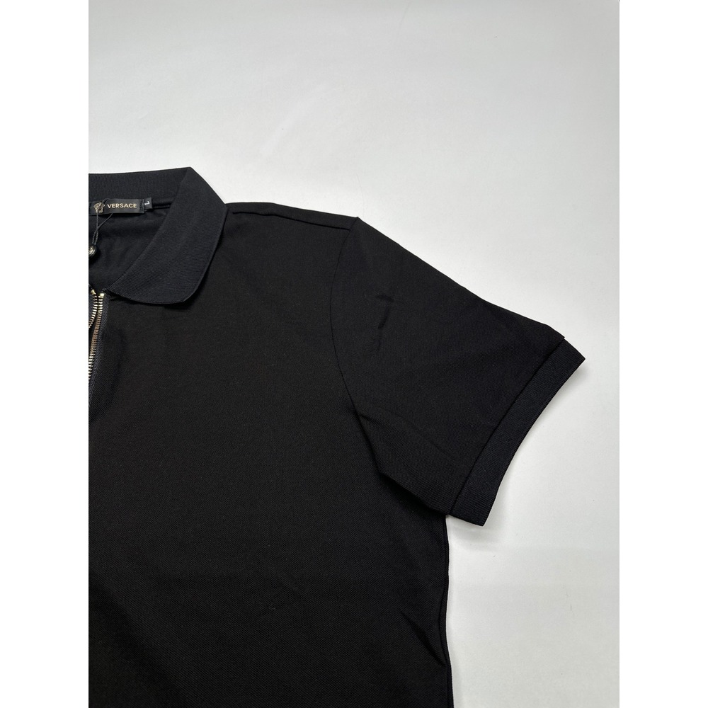 Versace Black Polo Shirt Gold Medusa Zipper Short Sleeve Menswear Large - Picture 5 of 8
